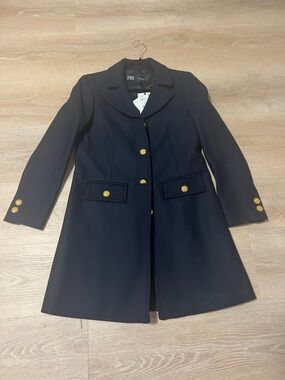 Zara Navy Coat with Gold Buttons